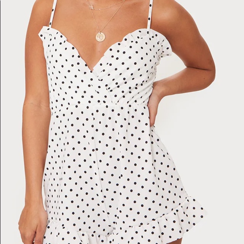 white polka dot romper